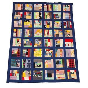 Scrappy Patchwork Colorful Crumb Crazy Baby Lap Quilt Top Blue Sashing 42" x 56"